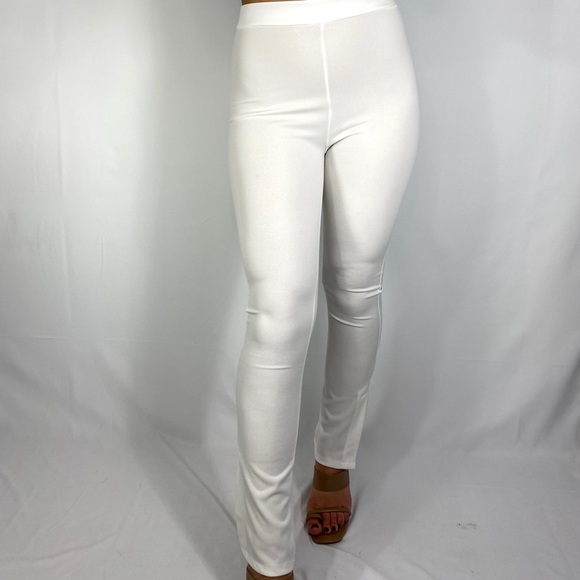 White High Waist Elastic Straight Leg Trousers Pants - Picture 2 of 5
